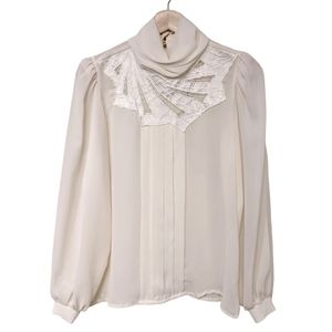 Pretense Blouse Vintage Cream Sheer High Neck Long Sleeves Size 6